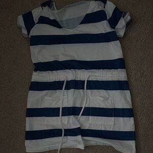 Blue and White Striped Romper
